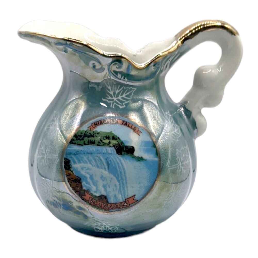 Niagara Falls Creamer Souvenir Canada Small Pitcher Luster Vintage Maple Leaves